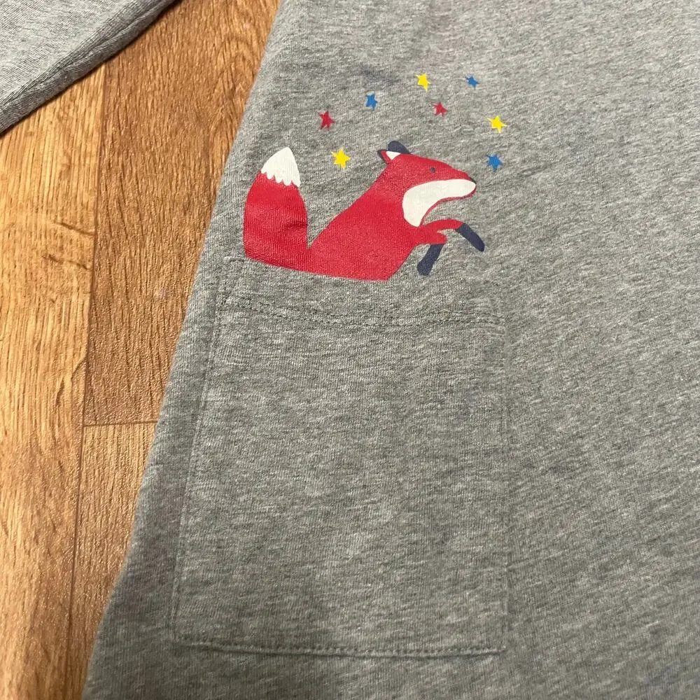 Hanna Andersson Girls Gray Long Sleeve Cotton Dress Fox Pocket Size 4 Toddler